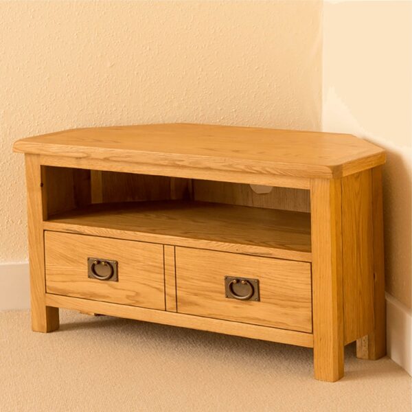 Ocazia Rustic Oak Corner TV Stand – Space-Saving Media Console for Living Room - Image 2