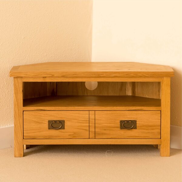 Ocazia Rustic Oak Corner TV Stand – Space-Saving Media Console for Living Room - Image 4