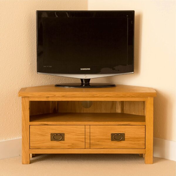 Ocazia Rustic Oak Corner TV Stand – Space-Saving Media Console for Living Room - Image 5