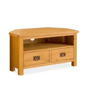 Ocazia Rustic Oak Corner TV Stand – Space-Saving Media Console for Living Room