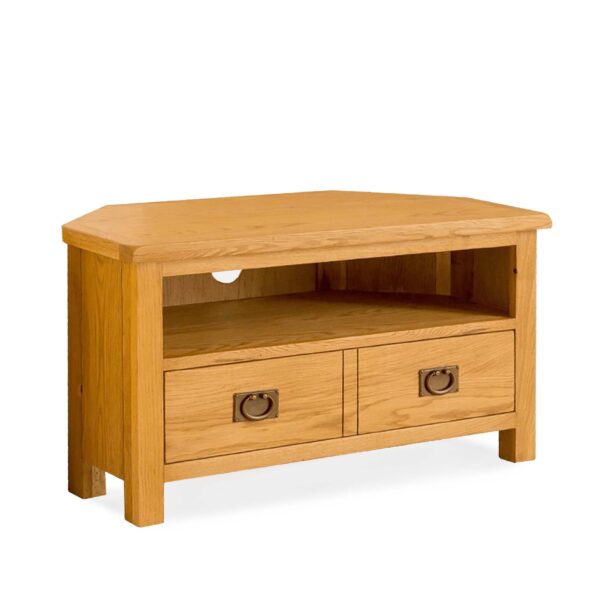 Ocazia Rustic Oak Corner TV Stand – Space-Saving Media Console for Living Room