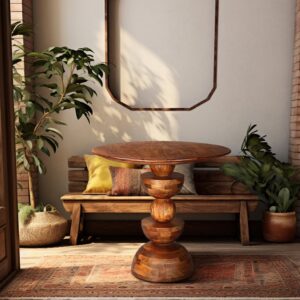 Ocazia Sculptured Mango Wood Coffee Table – Handcrafted Statement Living Room Centerpiece