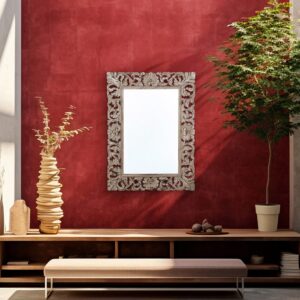 Ocazia Carved Mango Wood Wall Mirror – Handcrafted Decorative Accent for Home