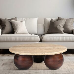 Ocazia Travertine-Style Round Coffee Table – Modern Stone-Look Centerpiece